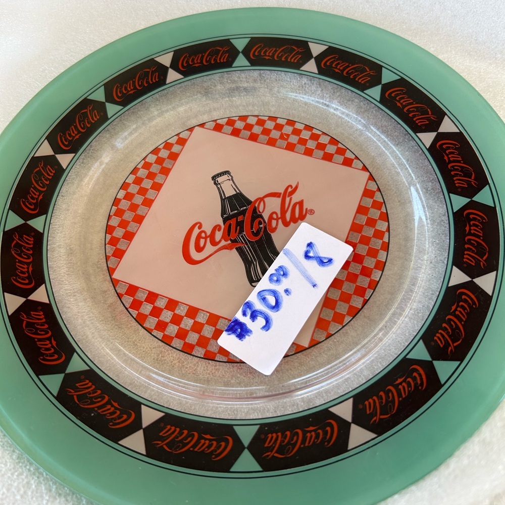 Coca-Cola Mint Green, Red and Black Glass Serving Plate